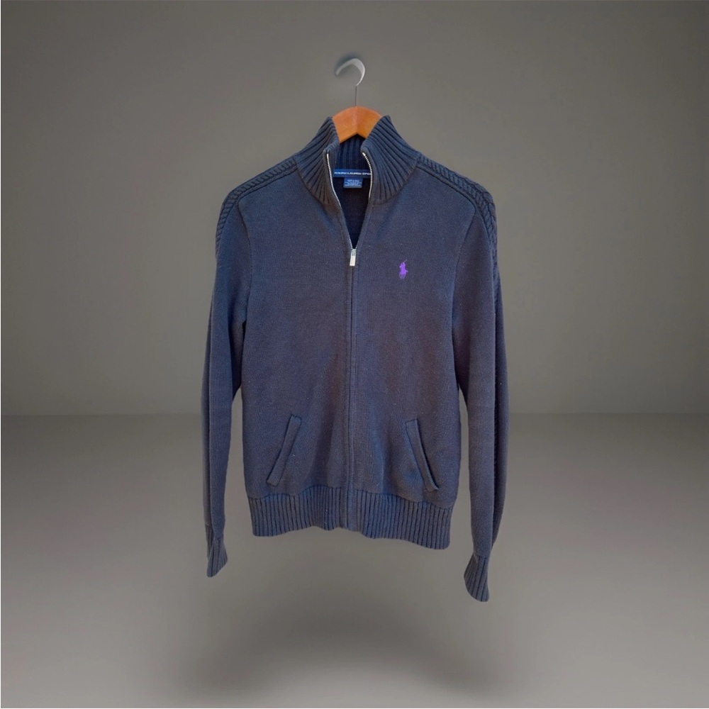 Ralph Lauren Sport Black Full Zip Cardigan Large Cotton